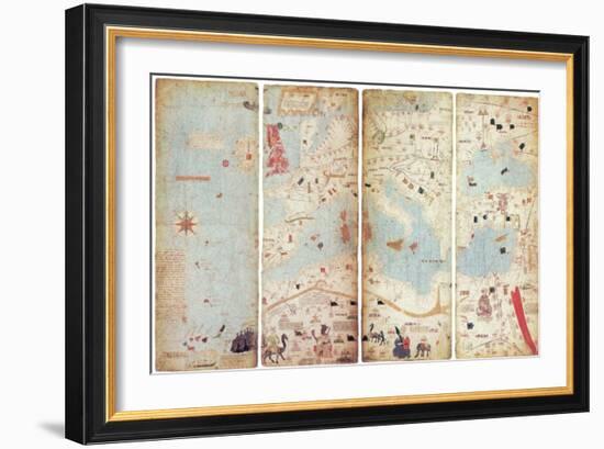 World Map, Catalan Atlas, 1375-Science Source-Framed Giclee Print