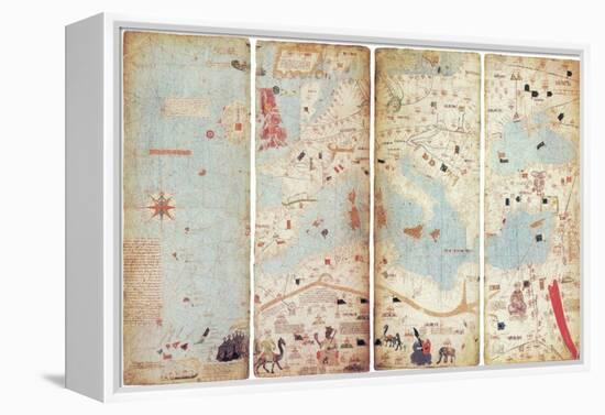 World Map, Catalan Atlas, 1375-Science Source-Framed Premier Image Canvas