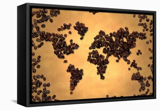 World Map Coffee Bean on Old Paper-NatanaelGinting-Framed Stretched Canvas