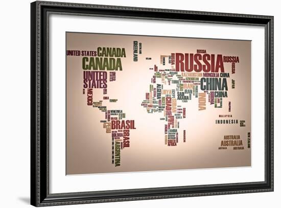 World Map: Countries In Wordcloud-alanuster-Framed Art Print