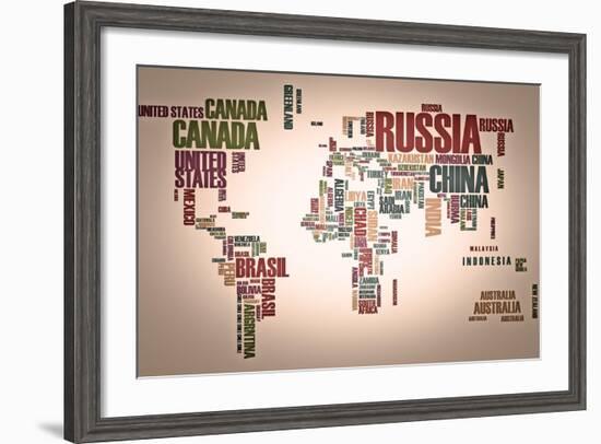 World Map: Countries In Wordcloud-alanuster-Framed Art Print