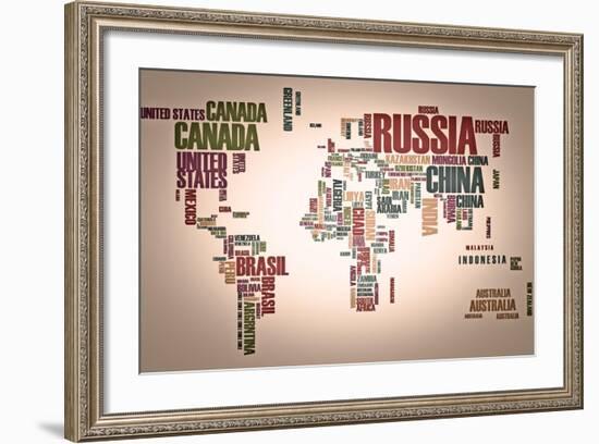 World Map: Countries In Wordcloud-alanuster-Framed Art Print