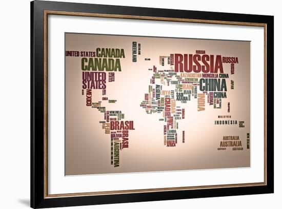 World Map: Countries In Wordcloud-alanuster-Framed Art Print