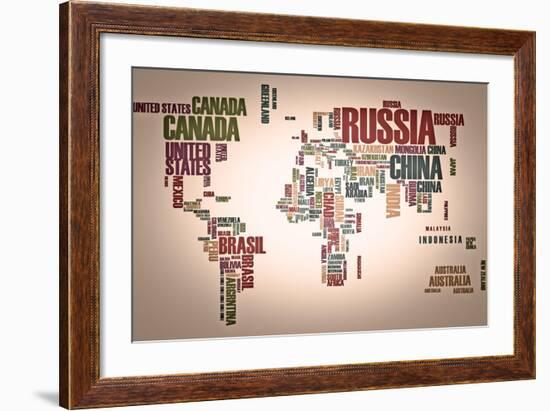 World Map: Countries In Wordcloud-alanuster-Framed Art Print