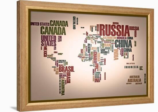 World Map: Countries In Wordcloud-alanuster-Framed Stretched Canvas