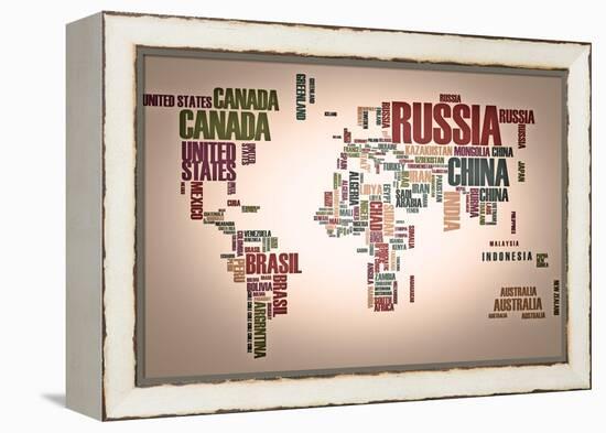 World Map: Countries In Wordcloud-alanuster-Framed Stretched Canvas