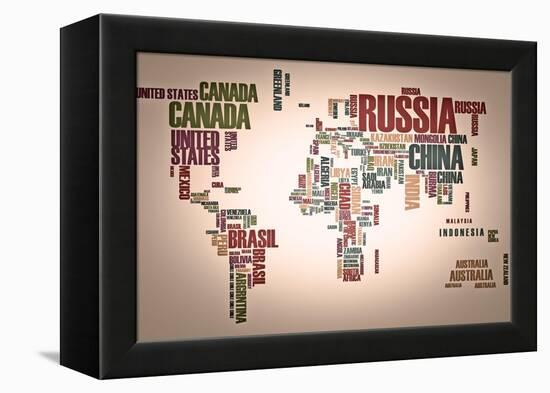 World Map: Countries In Wordcloud-alanuster-Framed Stretched Canvas