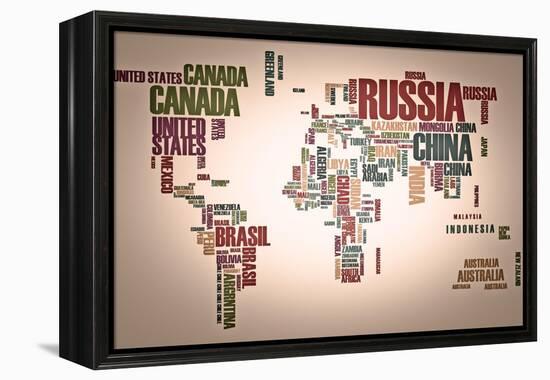 World Map: Countries In Wordcloud-alanuster-Framed Stretched Canvas