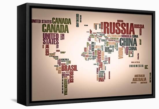 World Map: Countries In Wordcloud-alanuster-Framed Stretched Canvas