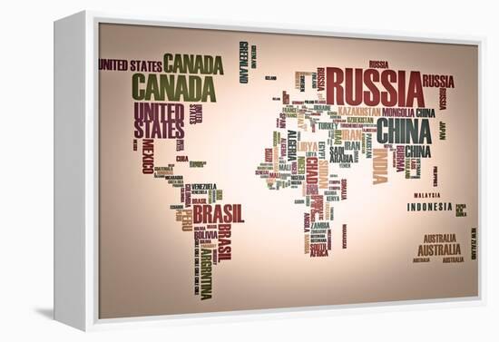 World Map: Countries In Wordcloud-alanuster-Framed Stretched Canvas
