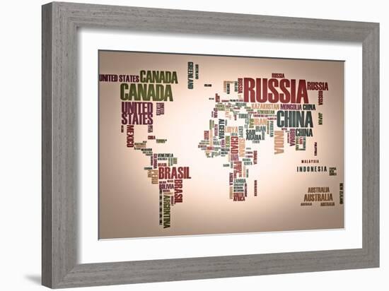 World Map: Countries In Wordcloud-alanuster-Framed Art Print