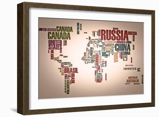 World Map: Countries In Wordcloud-alanuster-Framed Art Print