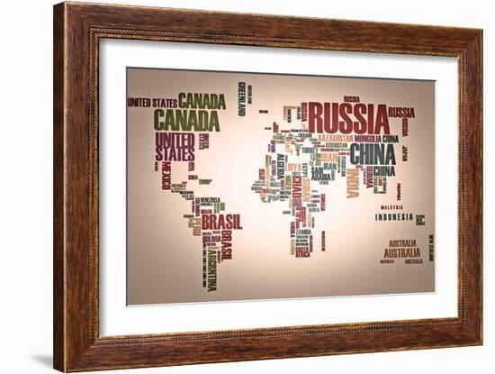 World Map: Countries In Wordcloud-alanuster-Framed Art Print