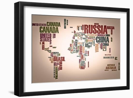 World Map: Countries In Wordcloud-alanuster-Framed Art Print