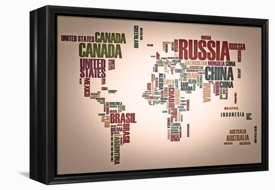 World Map: Countries In Wordcloud-alanuster-Framed Stretched Canvas