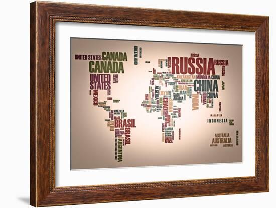 World Map: Countries In Wordcloud-alanuster-Framed Art Print