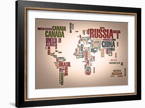 World Map: Countries In Wordcloud-alanuster-Framed Art Print