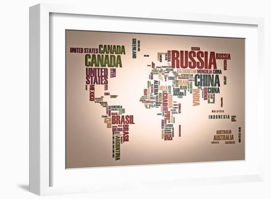 World Map: Countries In Wordcloud-alanuster-Framed Art Print
