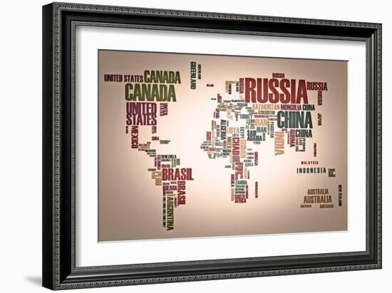 World Map: Countries In Wordcloud-alanuster-Framed Art Print