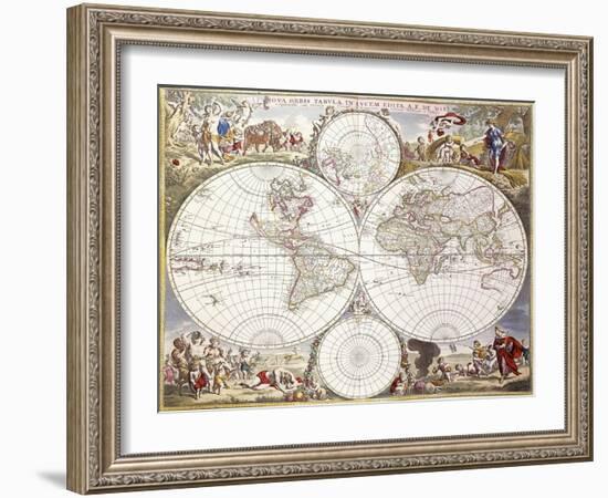 World Map from Atlas Maior, C.1705-Frederick de Wit-Framed Giclee Print