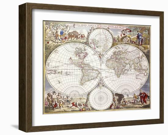 World Map from Atlas Maior, C.1705-Frederick de Wit-Framed Giclee Print