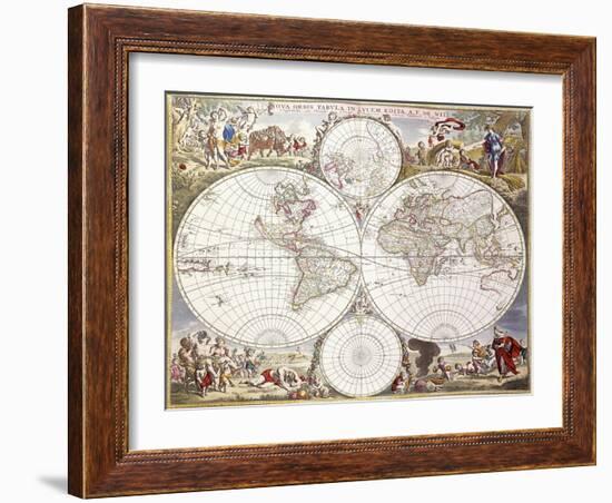 World Map from Atlas Maior, C.1705-Frederick de Wit-Framed Giclee Print