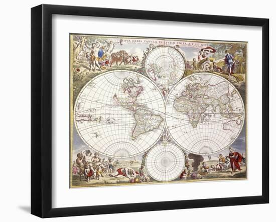 World Map from Atlas Maior, C.1705-Frederick de Wit-Framed Giclee Print