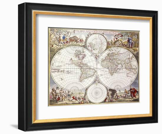World Map from Atlas Maior, C.1705-Frederick de Wit-Framed Giclee Print