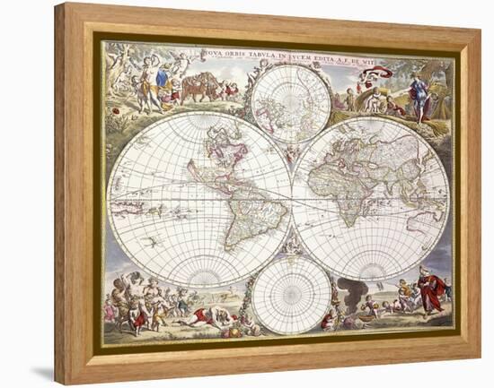 World Map from Atlas Maior, C.1705-Frederick de Wit-Framed Premier Image Canvas