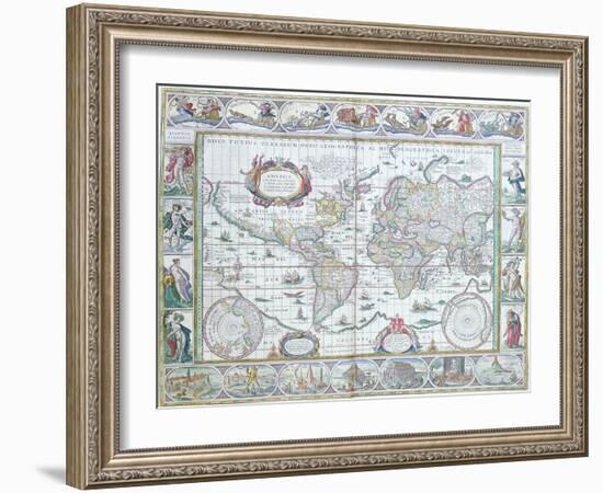 World Map, from "Le Theatre Du Monde" or "Nouvel Atlas," 1645-Willem Janszoon Blaeu-Framed Giclee Print