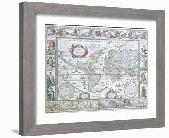 World Map, from "Le Theatre Du Monde" or "Nouvel Atlas," 1645-Willem Janszoon Blaeu-Framed Giclee Print