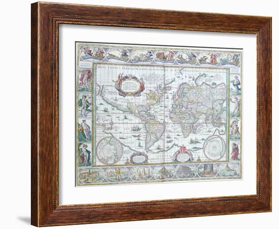 World Map, from "Le Theatre Du Monde" or "Nouvel Atlas," 1645-Willem Janszoon Blaeu-Framed Giclee Print