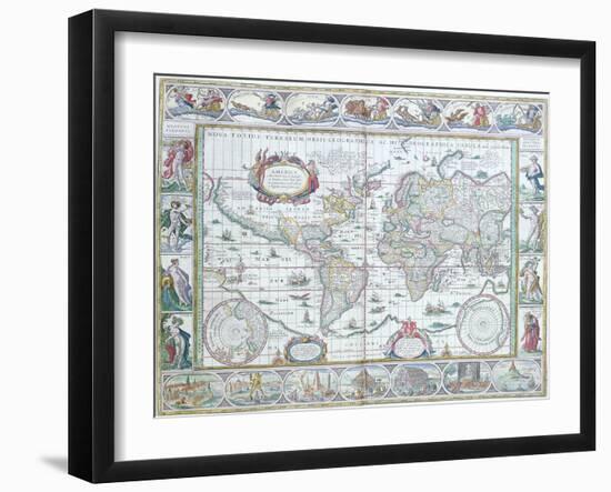 World Map, from "Le Theatre Du Monde" or "Nouvel Atlas," 1645-Willem Janszoon Blaeu-Framed Giclee Print