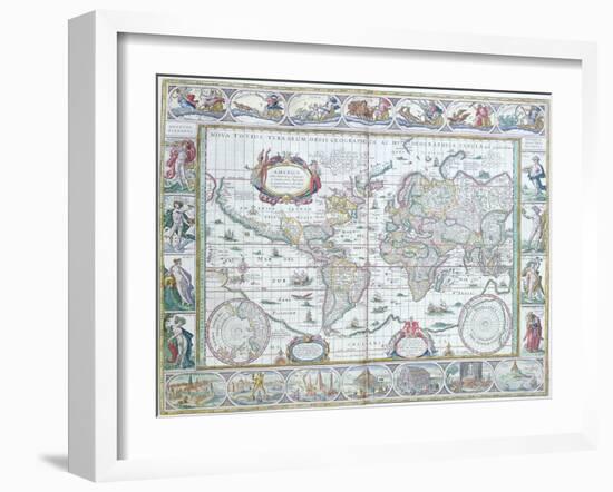 World Map, from "Le Theatre Du Monde" or "Nouvel Atlas," 1645-Willem Janszoon Blaeu-Framed Giclee Print