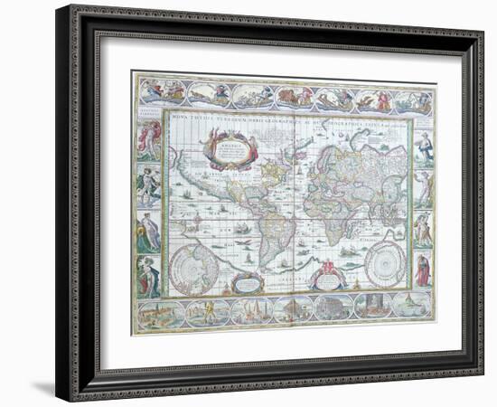 World Map, from "Le Theatre Du Monde" or "Nouvel Atlas," 1645-Willem Janszoon Blaeu-Framed Giclee Print