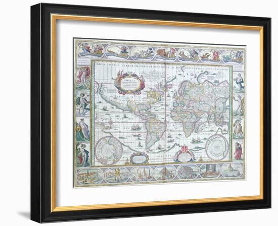 World Map, from "Le Theatre Du Monde" or "Nouvel Atlas," 1645-Willem Janszoon Blaeu-Framed Giclee Print