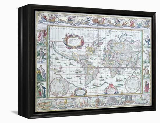 World Map, from "Le Theatre Du Monde" or "Nouvel Atlas," 1645-Willem Janszoon Blaeu-Framed Premier Image Canvas