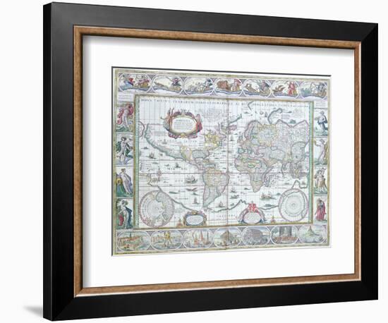 World Map, from "Le Theatre Du Monde" or "Nouvel Atlas," 1645-Willem Janszoon Blaeu-Framed Giclee Print