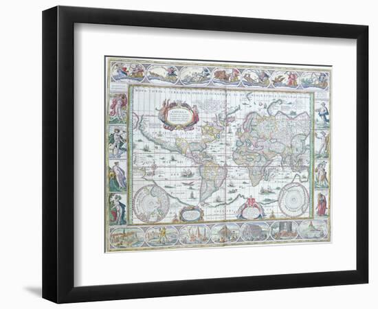 World Map, from "Le Theatre Du Monde" or "Nouvel Atlas," 1645-Willem Janszoon Blaeu-Framed Giclee Print