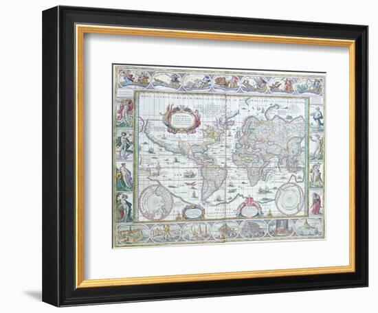 World Map, from "Le Theatre Du Monde" or "Nouvel Atlas," 1645-Willem Janszoon Blaeu-Framed Giclee Print