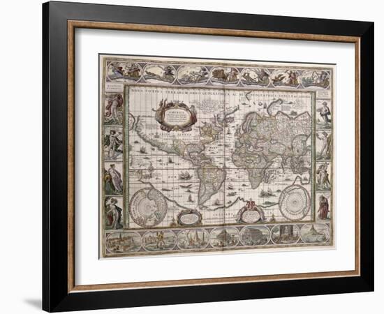 World Map, from "Le Theatre Du Monde" or "Nouvel Atlas," 1645-Willem Janszoon Blaeu-Framed Giclee Print