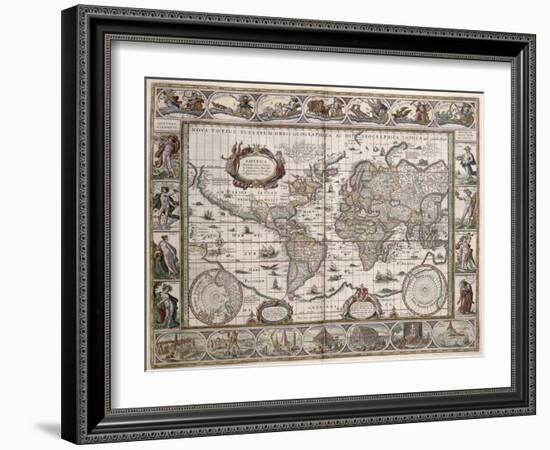 World Map, from "Le Theatre Du Monde" or "Nouvel Atlas," 1645-Willem Janszoon Blaeu-Framed Giclee Print