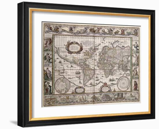 World Map, from "Le Theatre Du Monde" or "Nouvel Atlas," 1645-Willem Janszoon Blaeu-Framed Giclee Print