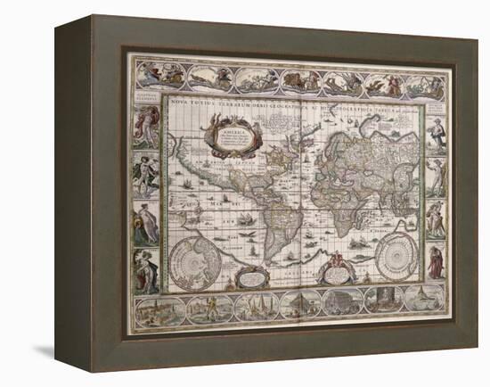 World Map, from "Le Theatre Du Monde" or "Nouvel Atlas," 1645-Willem Janszoon Blaeu-Framed Premier Image Canvas