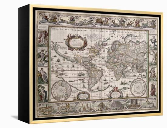 World Map, from "Le Theatre Du Monde" or "Nouvel Atlas," 1645-Willem Janszoon Blaeu-Framed Premier Image Canvas