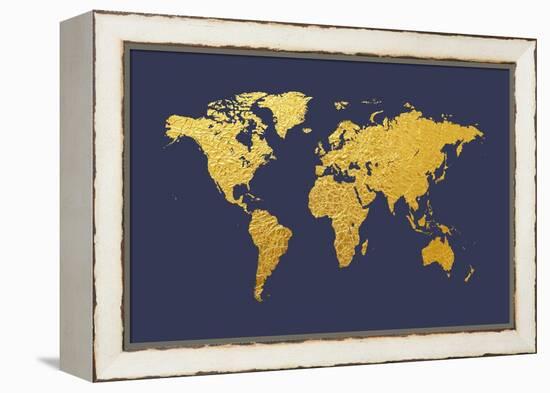 World Map Gold Foil-Michael Tompsett-Framed Stretched Canvas