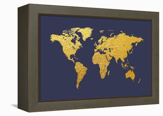 World Map Gold Foil-Michael Tompsett-Framed Stretched Canvas