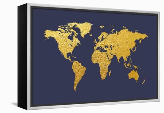 World Map Gold Foil-Michael Tompsett-Framed Stretched Canvas