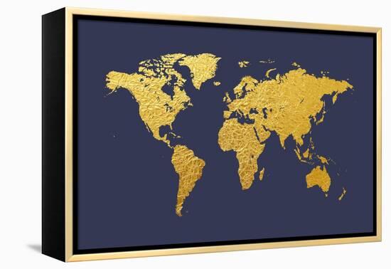 World Map Gold Foil-Michael Tompsett-Framed Stretched Canvas