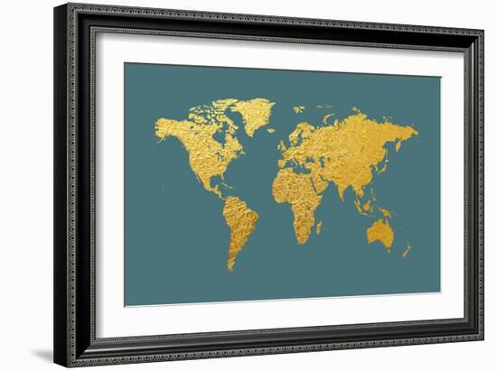 World Map Gold Foil-Michael Tompsett-Framed Art Print